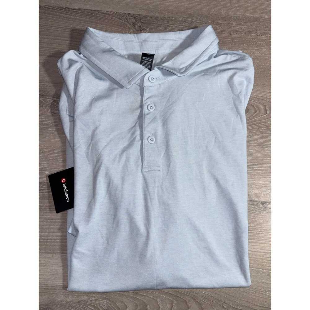 NWT Lululemon Evolution Mens XXL Polo Heathered Cyan Blue Activewear Preppy Work - Picture 9 of 9